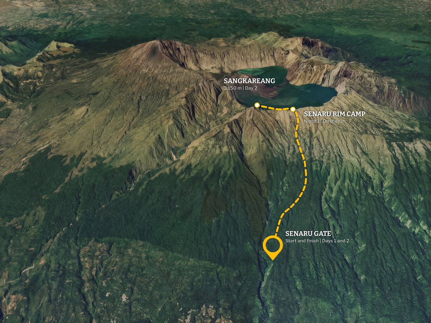 Route map: up from Senaru to Sangkareang and back down the same way