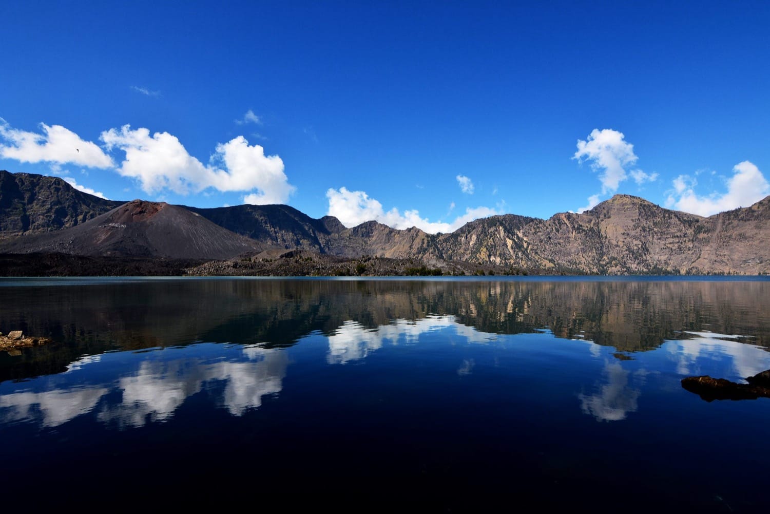 Segara Anak crater lake at morning light